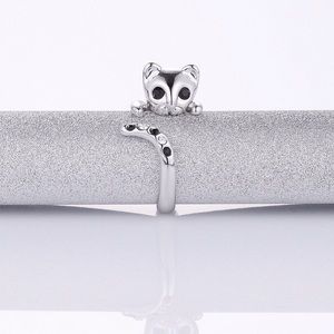 Silver cat ring onyx birthstone crystal polkadots